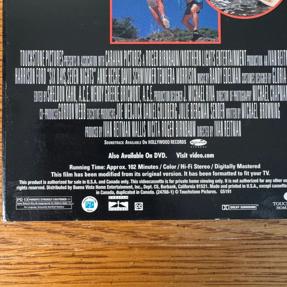 Six Days Seven Nights VHS Movie Harrison‎ Ford Anne Heche Adventure Comedy